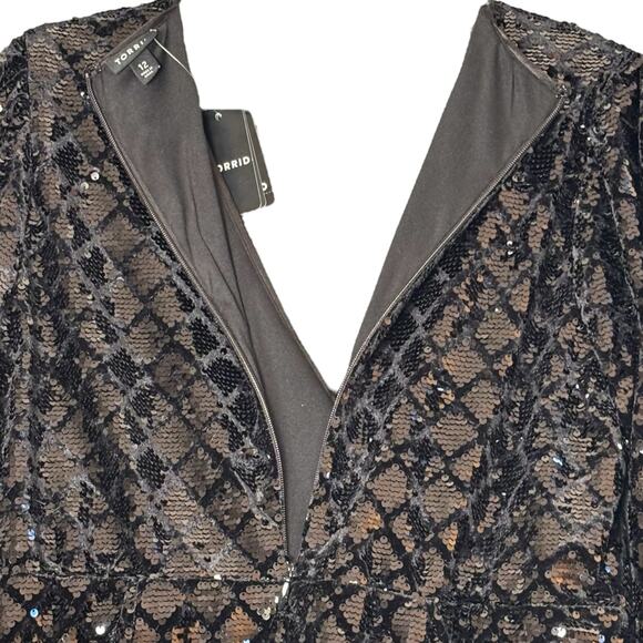 Torrid Black Sequin Velour Midi Dress Pockets Size 12 Cocktail Party Holiday - Picture 10 of 16